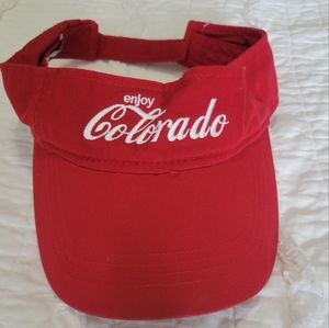 Enjoy Colorado Visor Red & White Velcro Adjustable NWOT 100% Cotton